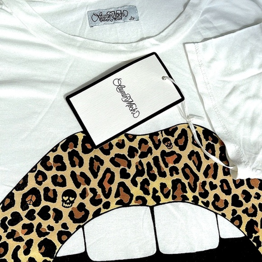 LAUREN MOSHI LIPS LEOPARD PRINT W/ SKULLS T SIZE SMALL NWT - Picture 3 of 6
